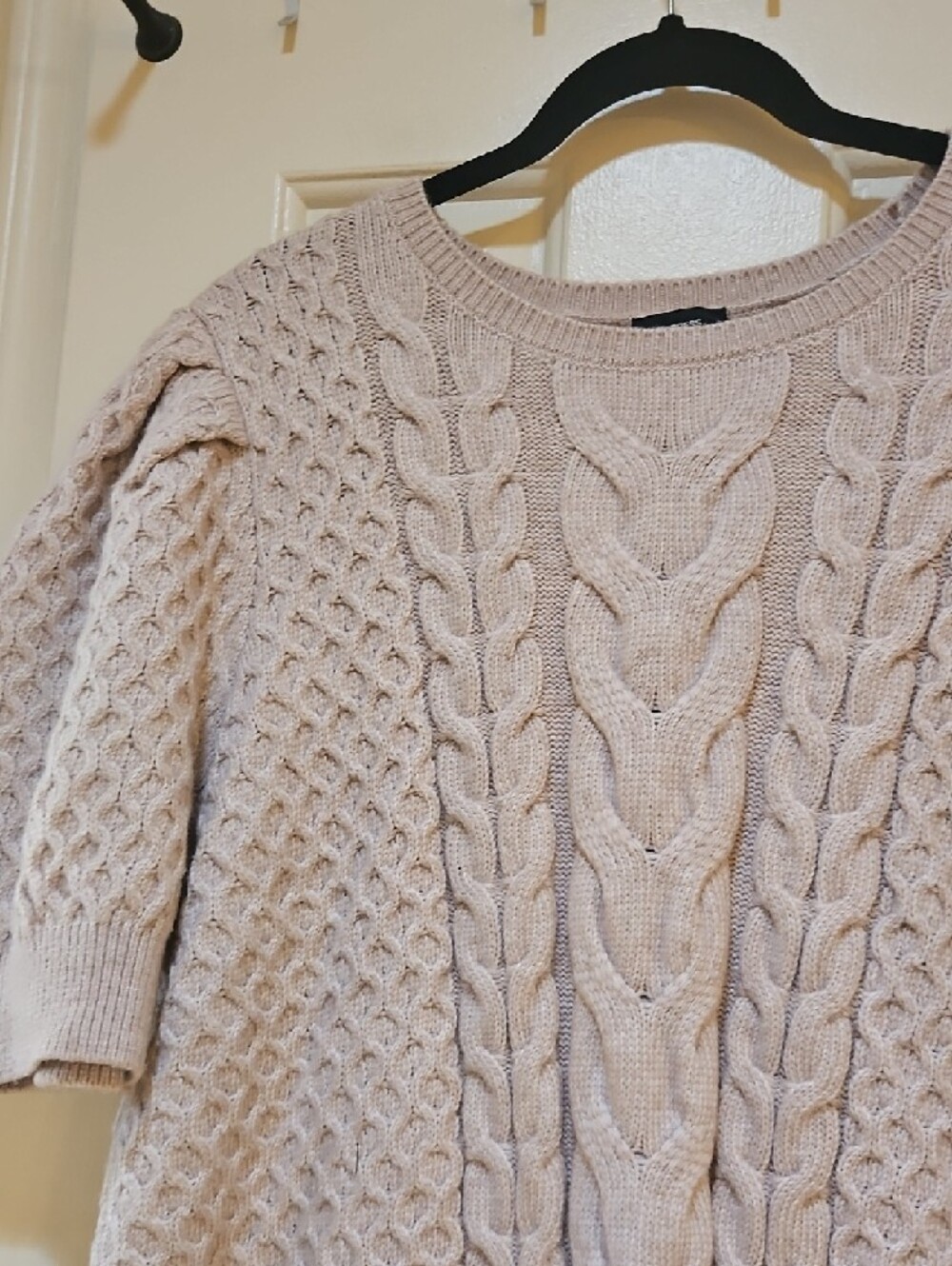 Express Blush Cable Knit Puff Sleeve Crewneck Sweater - Picture 3 of 8